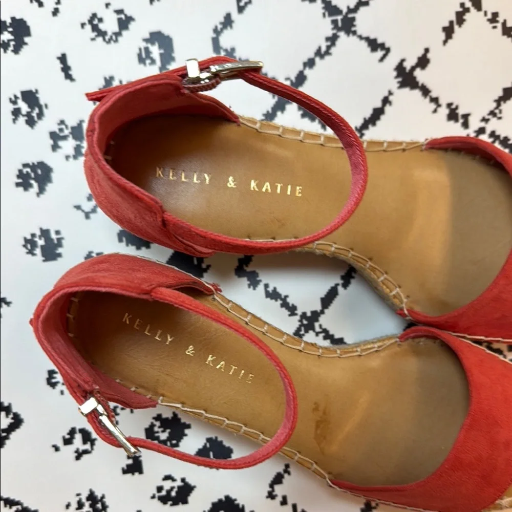 Kelly & Katie Women's Red Orange Platform Wedge Sandals - US Size 8.5 M - EUC